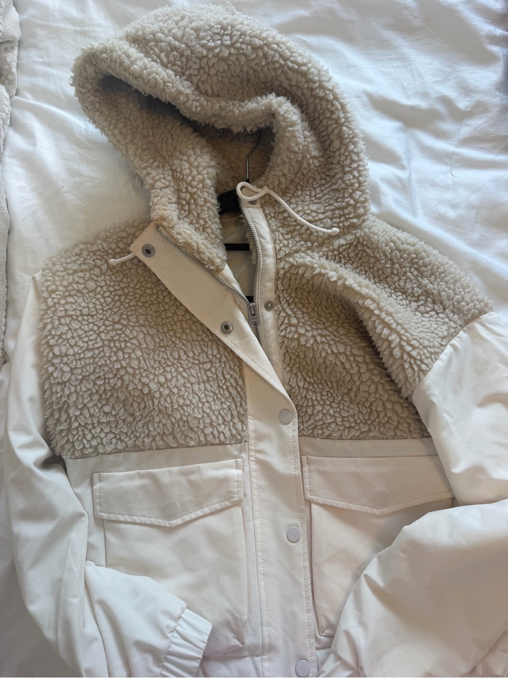 Abercrombie & Fitch Cream Sherpa-Trim Hooded Jacket